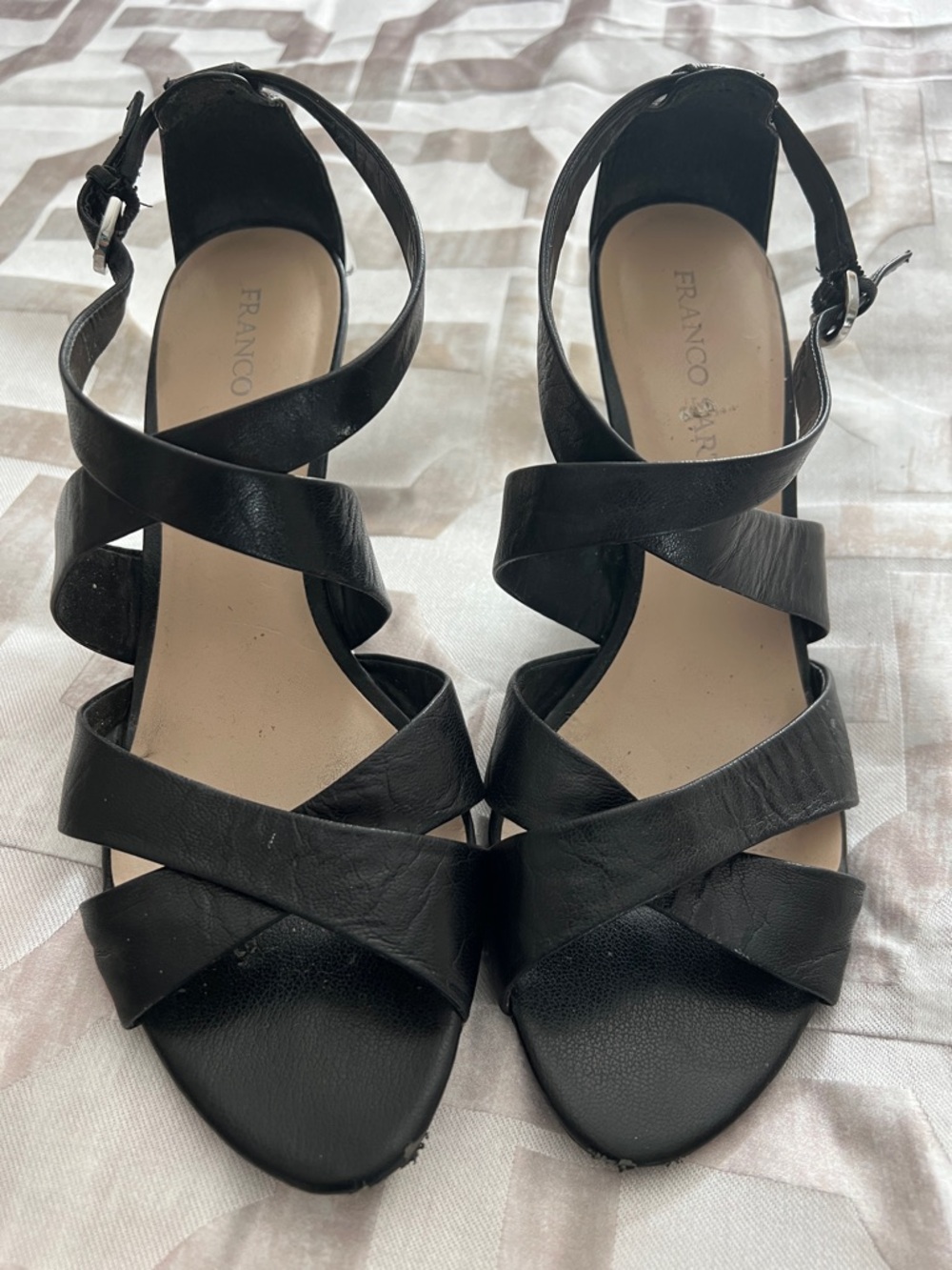 Franco Sarto Black Strappy Crisscross Wedge Sandals